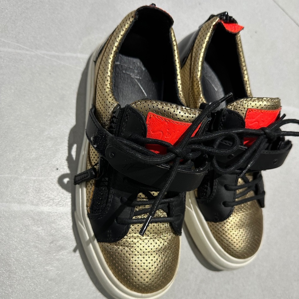 Giuseppe Zanotti Gold Leather Dual Zipper Sneakers